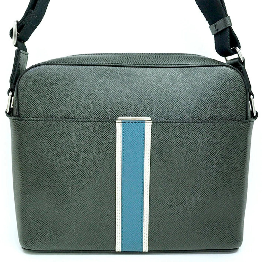 Louis Vuitton Shoulder Bag Anton Messenger Taiga Stripe Animation Ardoise Black